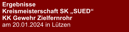 Ergebnisse Kreismeisterschaft SK „SUED“KK Gewehr Zielfernrohr am 20.01.2024 in Lützen