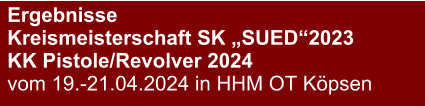 Ergebnisse Kreismeisterschaft SK „SUED“2023KK Pistole/Revolver 2024 vom 19.-21.04.2024 in HHM OT Köpsen