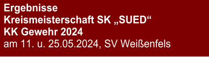Ergebnisse Kreismeisterschaft SK „SUED“KK Gewehr 2024 am 11. u. 25.05.2024, SV Weißenfels